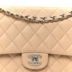 Caviar Quilted Medium Double Flap Beige