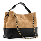 Suede Calfskin Shiny Lambskin Quilted Small Coco Base Shopping Bag Beige Black