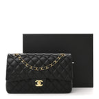 Lambskin Quilted Medium Double Flap Black
