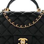 Caviar Quilted Mini Top Handle Rectangular Flap Black