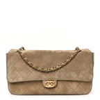 Suede Calfskin Small Souplissimo Maxi Flap Dark Beige