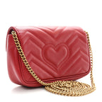 Calfskin Matelasse Super Mini GG Marmont Shoulder Bag Hibiscus Red