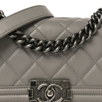 Calfskin Quilted Small Boy Flap Grey
