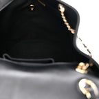 Calfskin Quilted Large Duma Pockets Drawstring Backpack Black