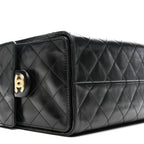 Shiny Crumpled Calfskin Quilted Small Chanel 25 Handbag Black