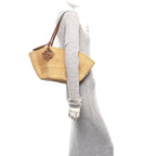 Calfskin Raffia Paulas Ibiza Small Shell Basket Tote Bag Natural Tan