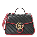Vintage Effect Calfskin Matelasse Diagonal Mini Torchon GG Marmont Top Handle Shoulder Bag Black Romantic Cherry