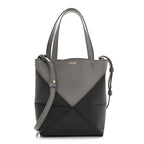 Shiny Calfskin Mini Puzzle Fold Tote Pearl Grey Dark Grey