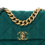 Tweed Quilted Large Chanel 19 Flap Green