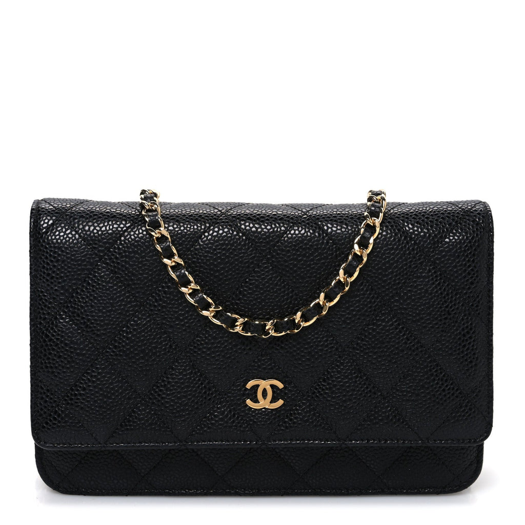 Caviar Quilted Wallet on Chain WOC Black