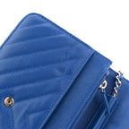 Caviar Chevron Quilted Wallet On Chain WOC Blue