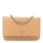 Caviar Quilted Wallet on Chain WOC Beige