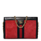 Suede Patent Web Small Ophidia Chain Shoulder Bag Hibiscus Red Black