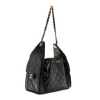 Shiny Crumpled Calfskin Quilted Small Chanel 25 Handbag Black