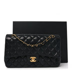 Lambskin Quilted Medium Double Flap Black