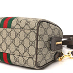 GG Supreme Monogram Textured Dollar Calfskin Web Mini Ophidia Top Handle Bowler Bag Beige Ebony New Acero