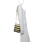 Metallic Lambskin Striped North South Boy Flap Navy Gold