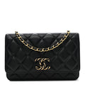 Lambskin Quilted Twisted CC Wallet On Chain WOC Black