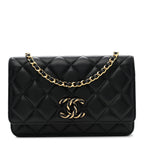 Lambskin Quilted Twisted CC Wallet On Chain WOC Black