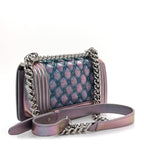 Iridescent Patent Calfskin PVC Quilted Small Boy Flap Light Purple
