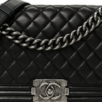 Lambskin Quilted Medium Boy Flap Black