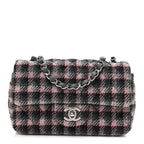Wool Plaid Quilted Mini Rectangular Flap Pink Grey Multicolor
