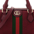 GG Supreme Monogram Textured Dollar Calfskin Web Super Mini Ophidia Top Handle Bowler Bag Rosso Ancora