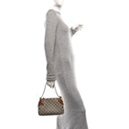 GG Supreme Monogram Textured Calfskin Small Emblem Shoulder Bag Beige Dark Brown