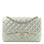 Metallic Lambskin Quilted Jumbo Double Flap Green