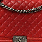 Caviar Quilted New Medium Boy Flap Dark Red