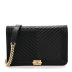 Lambskin Chevron Boy Wallet On Chain WOC Black