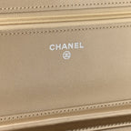Metallic Lambskin Quilted Wallet On Chain WOC Gold Black
