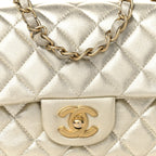 Metallic Lambskin Quilted Mini Rectangular Flap Gold