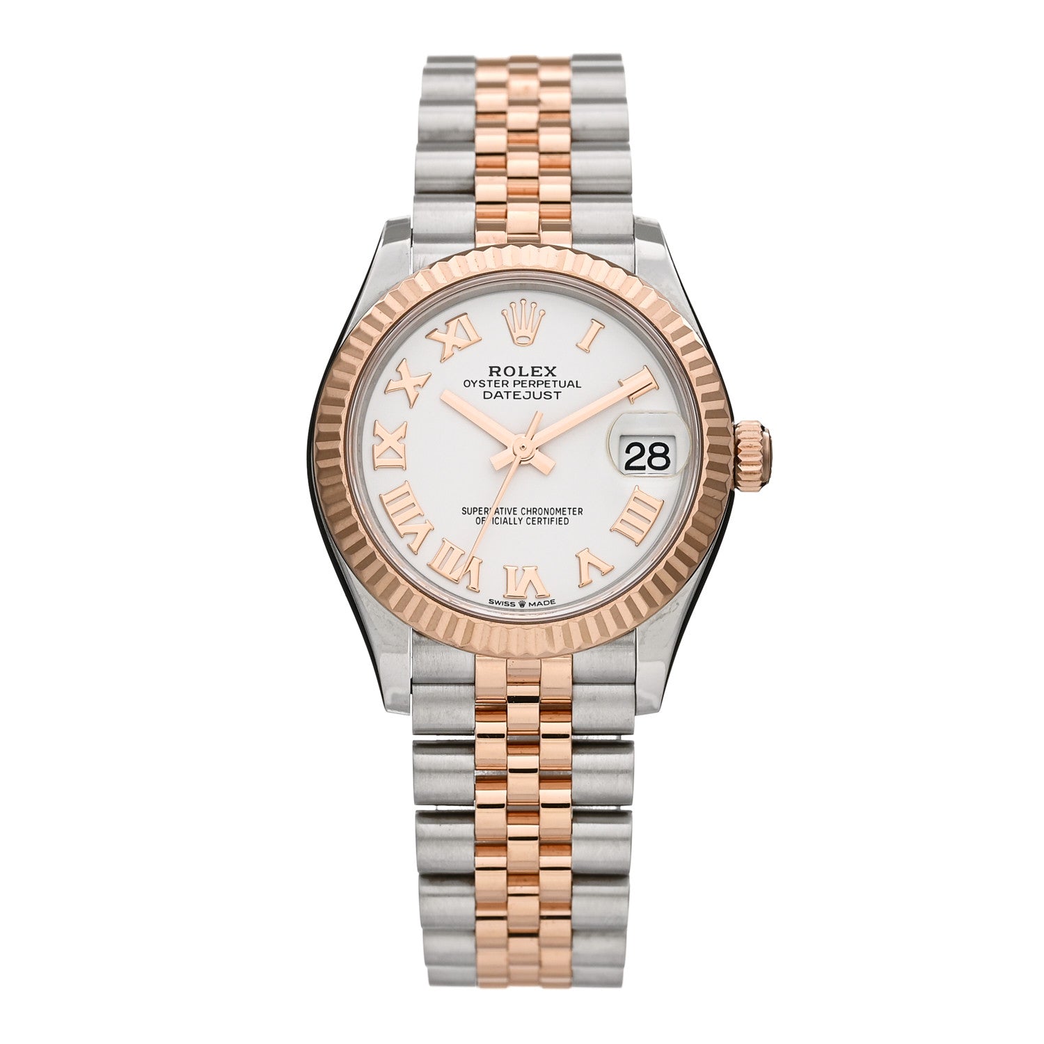 Stainless Steel 18K Everose Gold 31mm Oyster Perpetual Datejust Watch White Roman 278271