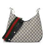 GG Supreme Monogram Textured Calfskin Web Large Attache Shoulder Bag Beige Blue