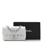 Metallic Lambskin Quilted Mini Rectangular Flap Silver