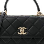 Lambskin Quilted Small Trendy CC Dual Handle Flap Bag Black