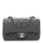 Lambskin Quilted Mini Rectangular Flap Dark Grey