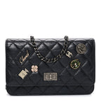Aged Calfskin Quilted Lucky Charms 2.55 Reissue Wallet On Chain WOC Black