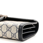 GG Supreme Monogram Textured Dollar Calfskin Mini Dionysus Chain Wallet Beige Blue