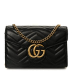 Calfskin Matelasse GG Marmont Chain Wallet Black