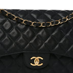 Caviar Quilted Jumbo Double Flap Black