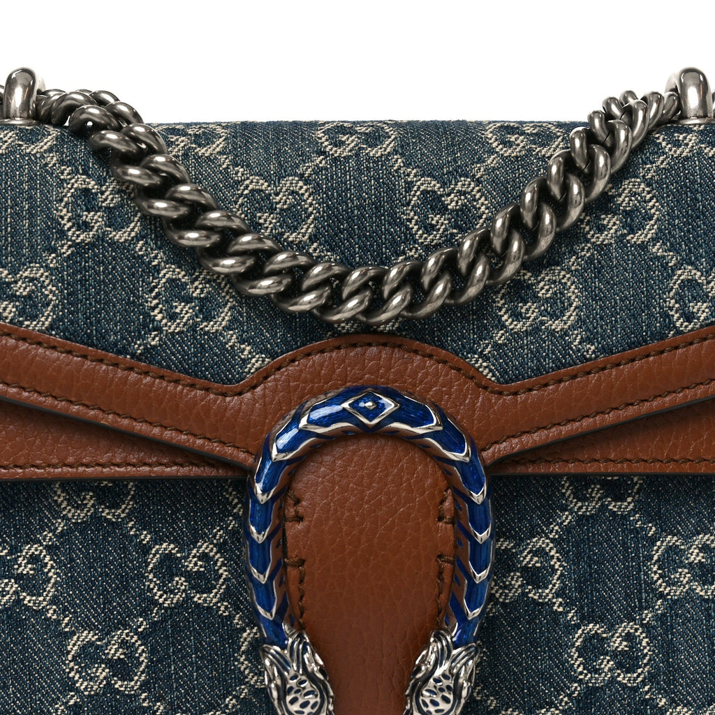 New Denim GG Monogram Dollar Calfskin Enamel Mini Dionysus Shoulder Bag Blue Tea Cuir Epilog Electric Blue