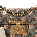 GG Supreme Monogram Berry Textured Dollar Calfskin Small Padlock Shoulder Bag Beige Ebony Light Copper Mystic White