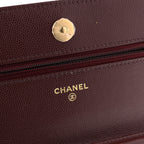 Shiny Caviar Quilted Strass Wallet On Chain WOC Bordeaux