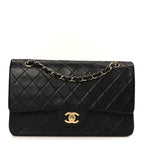 Lambskin Quilted Medium Double Flap Black