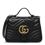 Calfskin Matelasse Mini GG Marmont Top Handle Shoulder Bag Black