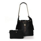 Washed Denim Quilted Medium Chanel 25 Handbag Black