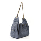 Suede Quilted Small Chanel 25 Handbag Blue