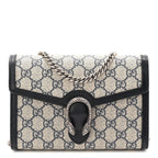 GG Supreme Monogram Textured Dollar Calfskin Mini Dionysus Chain Wallet Beige Blue